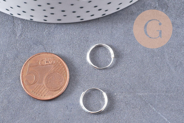 Créoles fine argent 925 massif 12mm, x1 paire (G5410)