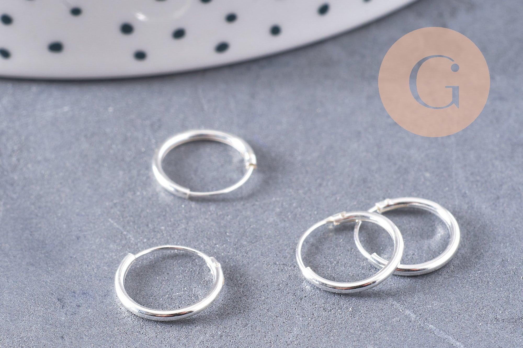Créoles fine argent 925 massif 12mm, x1 paire (G5410)