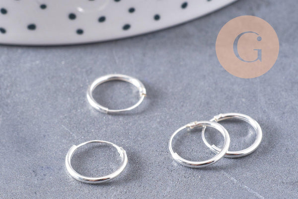 Créoles fine argent 925 massif 12mm, x1 paire (G5410)