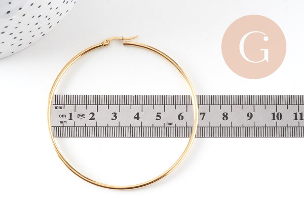 Créoles grande acier inoxydable doré IP 70mm, la paire (G0920)