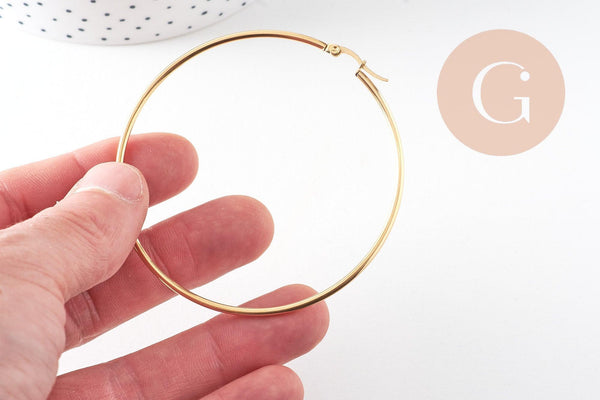 Créoles grande acier inoxydable doré IP 70mm, la paire (G0920)