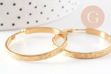 Créoles gravées acier doré, oreille percée,sans nickel, boucles acier, 35mm, la paire (G0761)