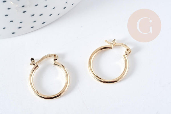 Créoles laiton doré 18K 20mm, une paire de boucles dorées pour oreilles percées, la paire, x1 G8759