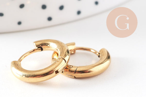 Créoles minimalistes acier 304 inoxydable doré IP 16mm, la paire (G1565)