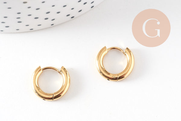 Créoles minimalistes acier 304 inoxydable doré IP 16mm, la paire (G1565)