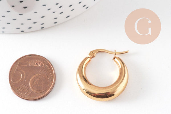 Créoles minimalistes acier doré, bijoux doré, boucles,sans nickel,boucles acier, 23mm, la paire, (G2012)