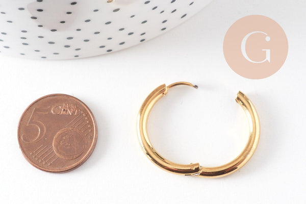 Créoles minimalistes acier doré, boucles,sans nickel,boucles acier, 25mm la paire (G0925)