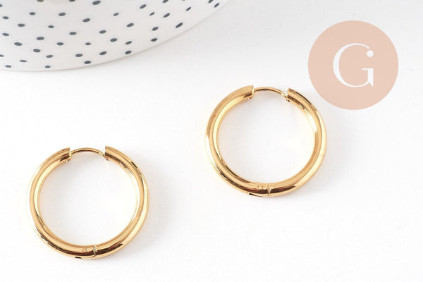 Créoles minimalistes acier doré, boucles,sans nickel,boucles acier, 25mm la paire (G0925)