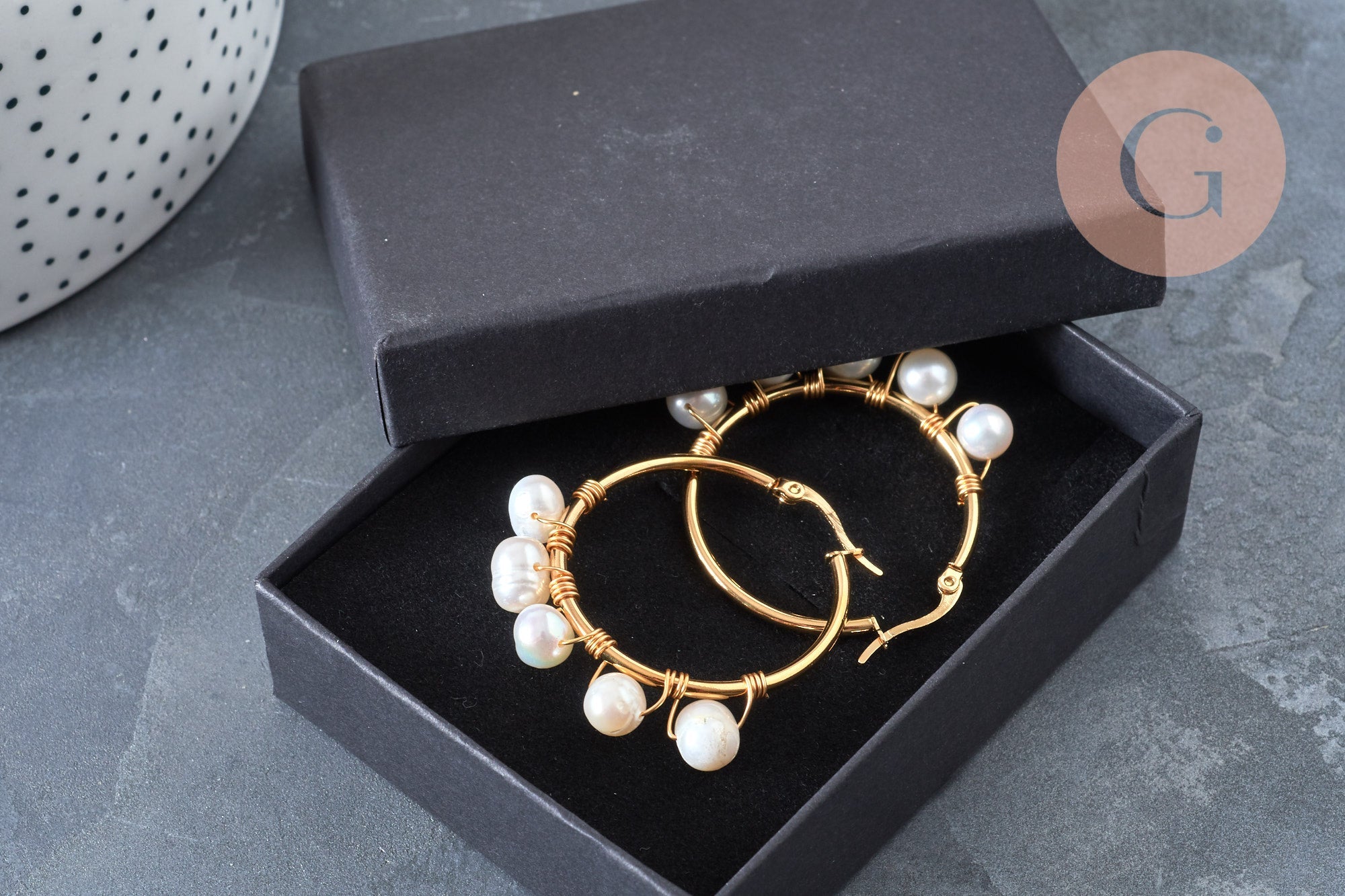 Créoles perles eau douce,acier inoxydable doré 41mm, bijoux acier inoxydable,sans nickel, oreille percée, boucles acier, la paire (G6851)