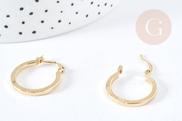 Créoles ronde finition carrée à clapet laiton doré 18K 24mm, une paire de boucles dorées pour oreilles percées, la paire G8767