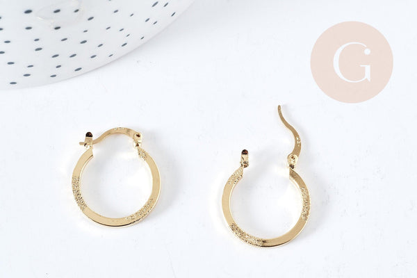 Créoles ronde finition carrée à clapet laiton doré 18K 24mm, une paire de boucles dorées pour oreilles percées, la paire G8767