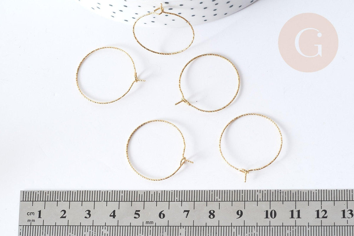 Anneau Créole striée acier 316 IP doré inoxydable piqués 29mm, création boucles d'oreille, x10 (G8011)