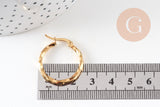 Créoles torsadées acier doré, bijoux doré, oreille percée,sans nickel, boucles acier, 25mm, la paire (G2402)