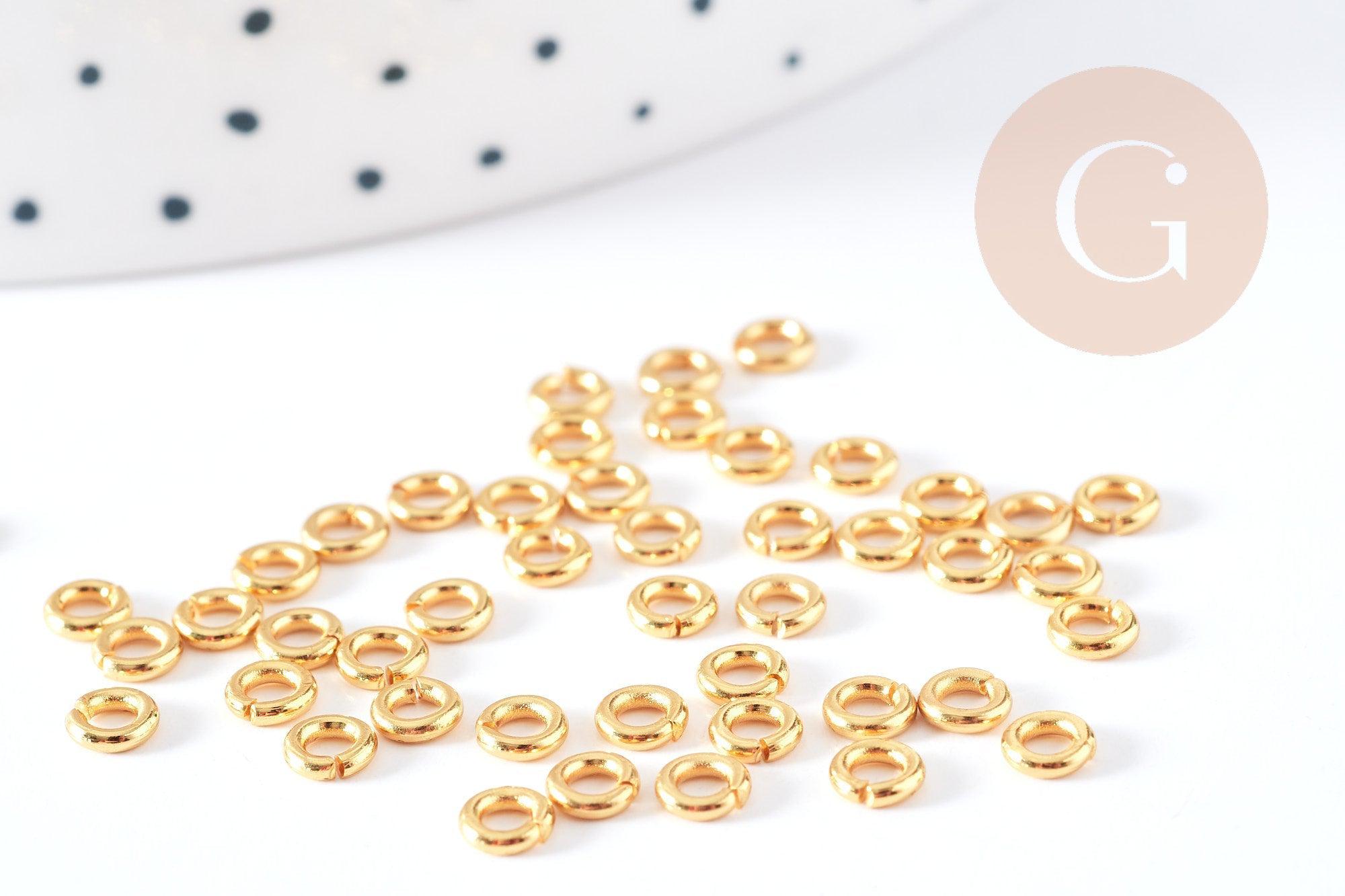 DOUBLON Anneaux ronds acier 304 inoxydable doré IP 4mm, x50