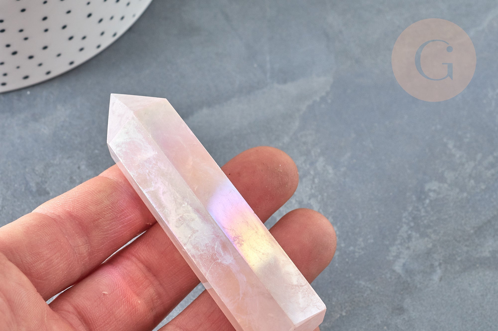 EP A RENOUVELER-Pointe quartz naturelle ange AURA 71-80mm, quartz naturel, pierre semi-precieuse, séance lithothérapie, la pièce G7211