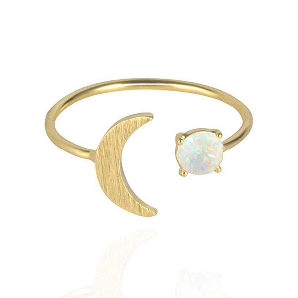 EP Bague dorée 14k opale lune,creation bijou femme, bijou minimaliste, bague dorée pierre, cadeau anniversaire, 16.5mm, x1,G3454