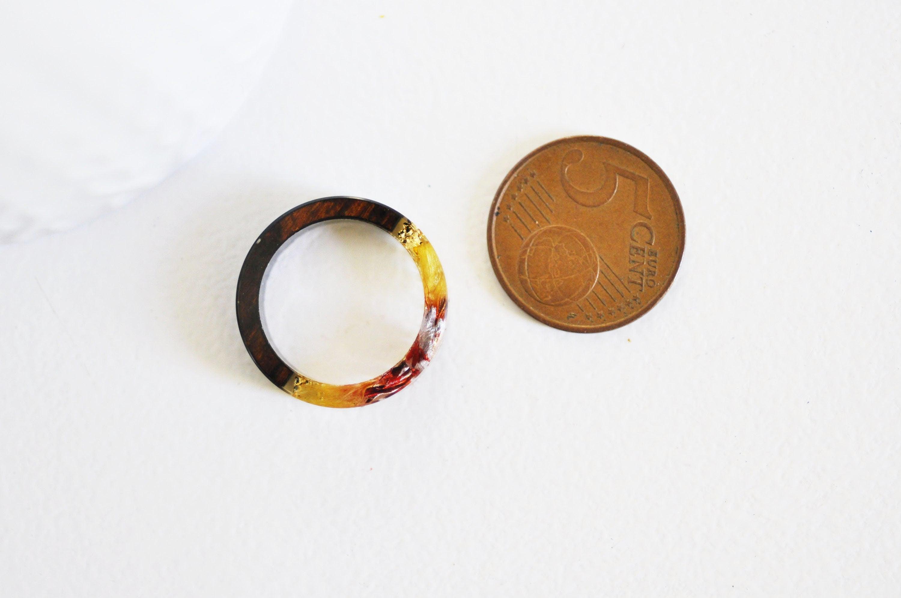 EP Bague ébène bois résine feuille d'or jaune 17.5mm, x1 (G1823)
