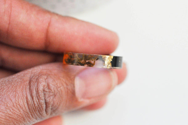 EP-Bague ébène bois résine feuille d'or orange 19mm, x1 (G4647)