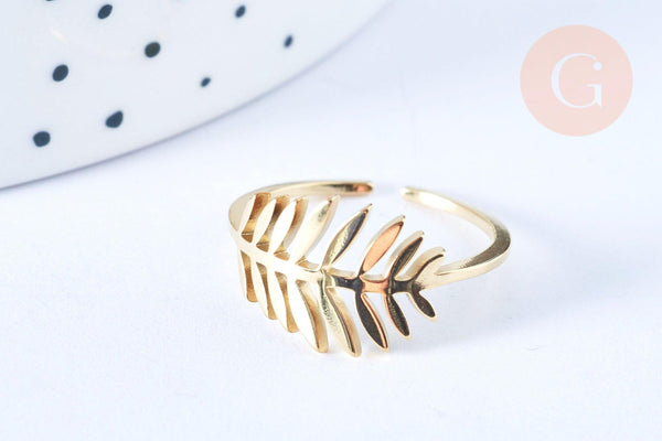 EP-Bague réglable feuille de palme acier doré Taille 54, x1 (G6409)