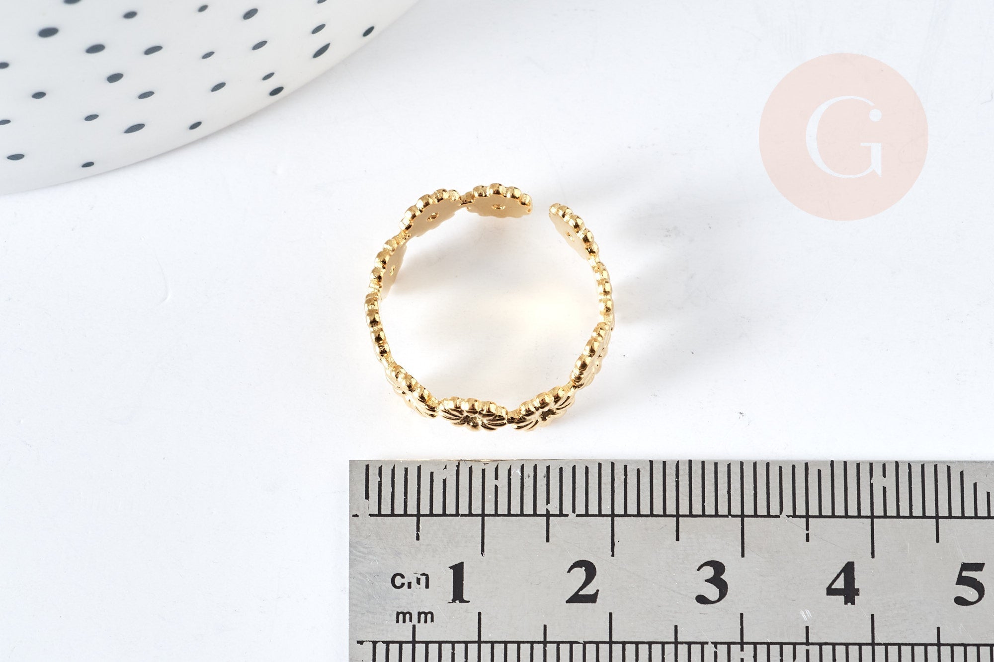 EP-Bague réglable fleurs marguerites acier doré 304 inoxydable IP taille 54, x1 (G8469)