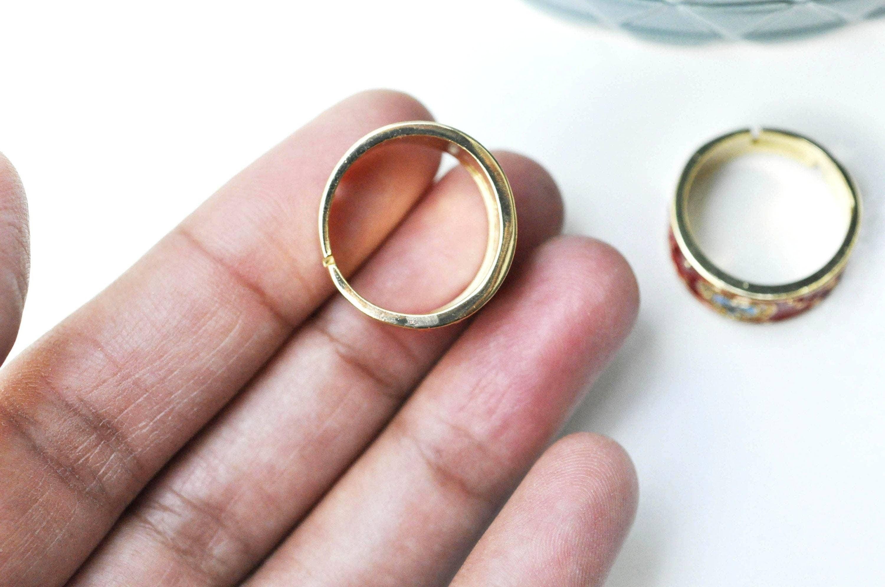 EP-Bague réglable laiton doré émail rouge oeil protecteur 18mm, x1 (G4248)