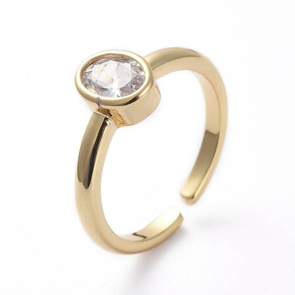 EP Bague réglable laiton doré zircon 17mm, x1 (G3455)