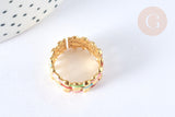 EP-Bague réglable maille croisée acier inoxydable doré émail multicolore Taille 54, x1 (G7005)