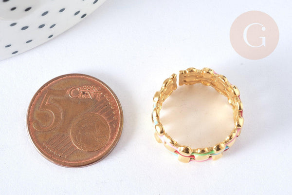 EP-Bague réglable maille croisée acier inoxydable doré émail multicolore Taille 54, x1 (G7005)