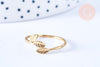 EP Bague réglable petites feuilles gravées laiton doré 16K 19mm, x1