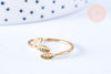 EP Bague réglable petites feuilles gravées laiton doré 16K 19mm, x1