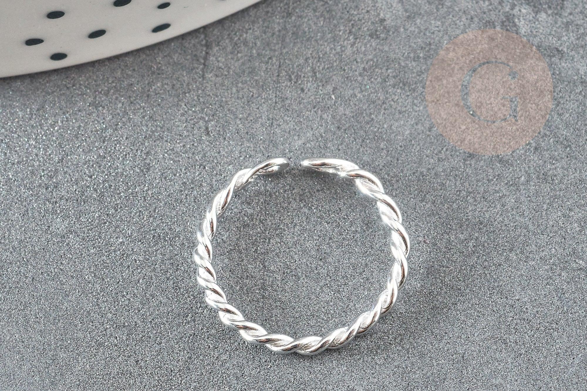 Bague réglable torsadée argent 925 massif 20mm, x1 (G9138)