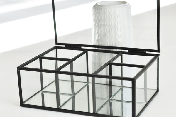 EP Boite à bijoux en verre métal noir rectangle,rangement bijoux, boite verre vintage décoration minimaliste, boîte verre, 18cm,G4886