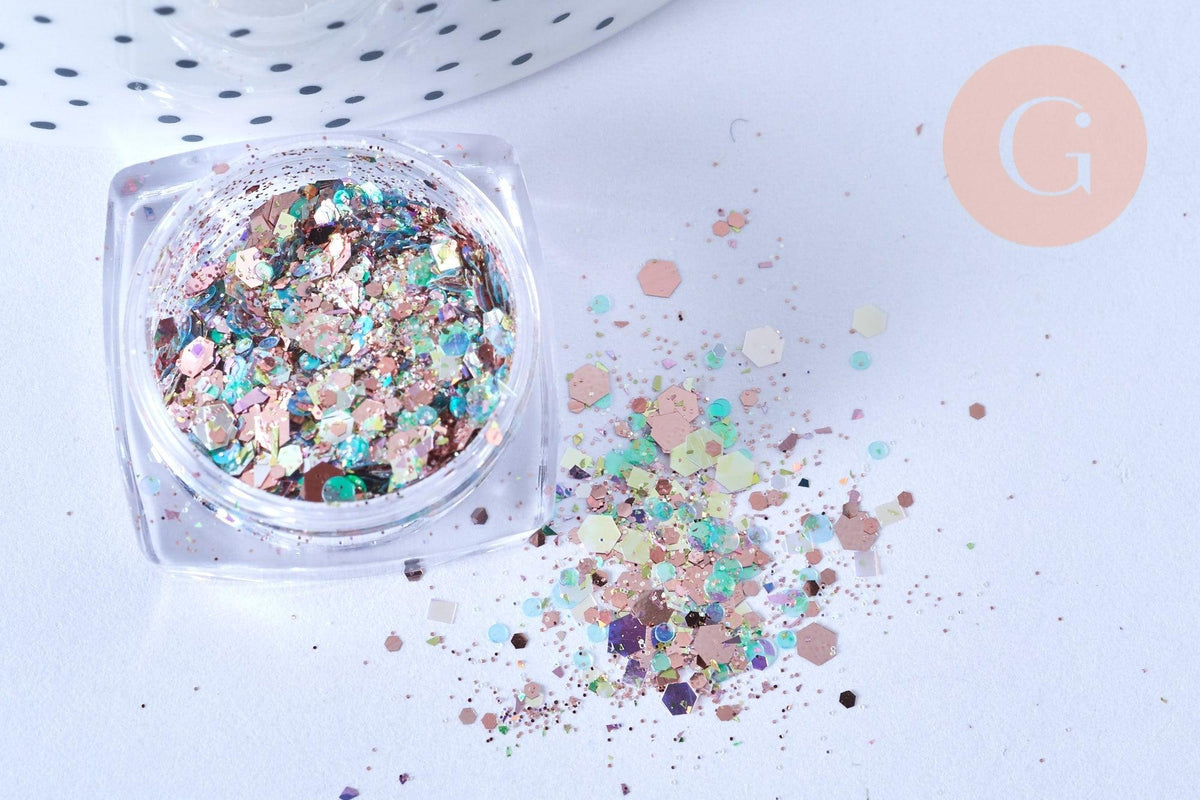 Boite paillettes holographiques nailart inclusion résine ou création pâte polymère, x1 boite de 0.3 gr (G6855)
