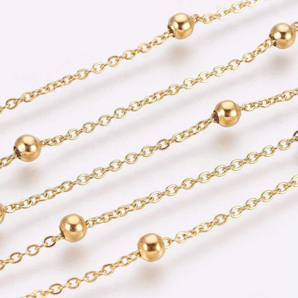 EP Bracelet chaine cheville satellite acier doré 14k, bracelet doré reglable,création bijou acier chirurgical,sans nickel,bracelet acier,23.7cm