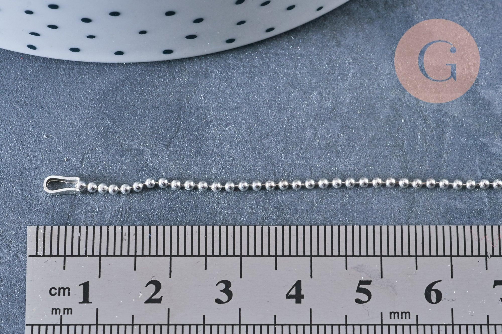 EP Bracelet chaine de cheville boule très fine argent 925 massif 22.8cm, chaine en argent pour création bijoux, x1 G8228