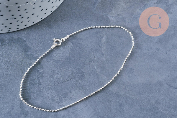 EP Bracelet chaine de cheville boule très fine argent 925 massif 22.8cm, chaine en argent pour création bijoux, x1 G8228