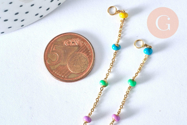 EP -Bracelet fin résine multicolore acier doré 14k avec anneaux 16mm, création bracelet acier doré inoxydable sans nickel, x1 G6805