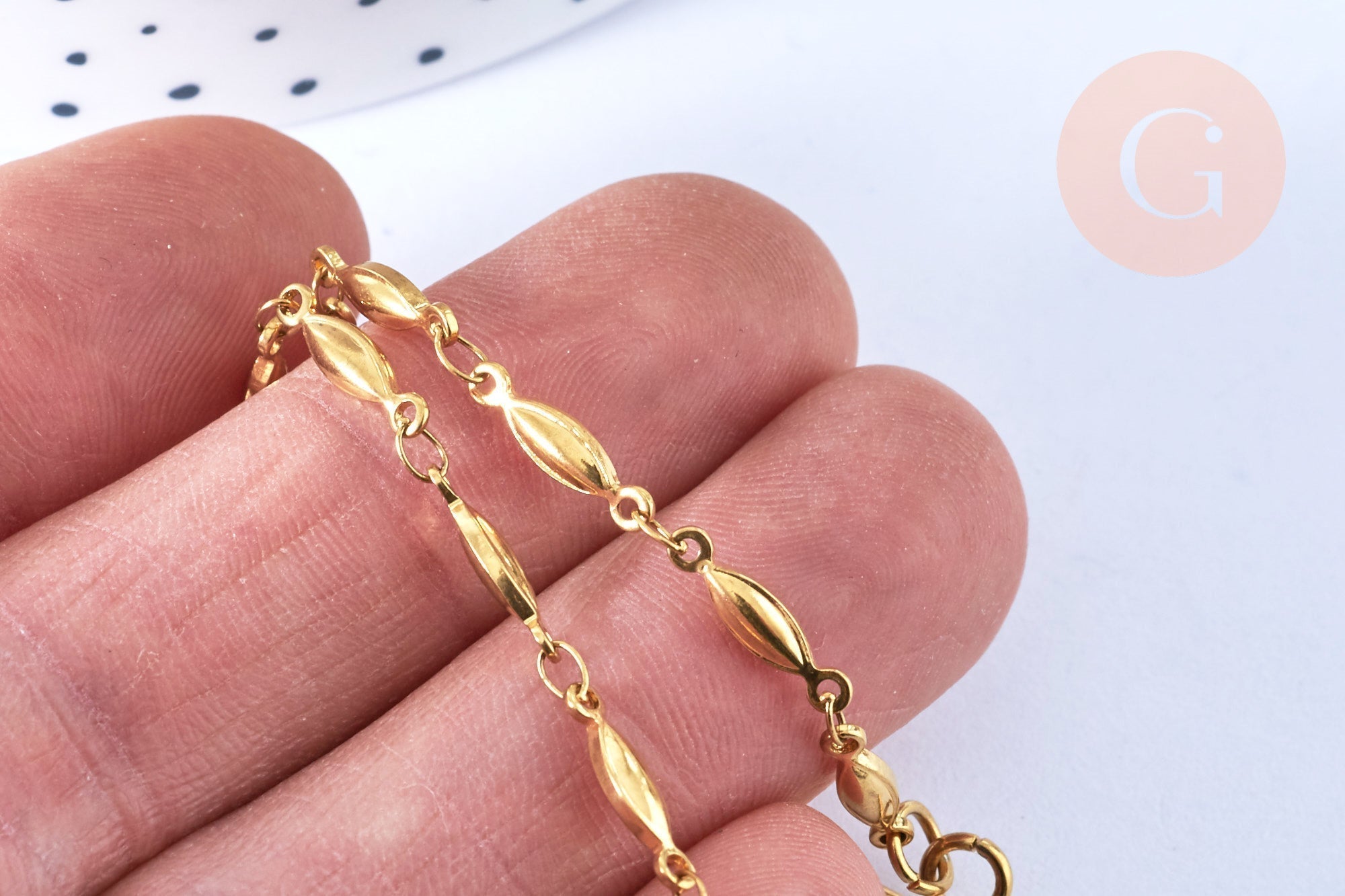 EP -Bracelet maille olive fermoir Toggle acier inoxydable doré 202mm, bracelet chaîne fine, x1 G7129
