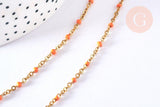 Bracelet ou collier acier doré 14k résine orange 1.5mm-20.5cm, x1 (G3709)