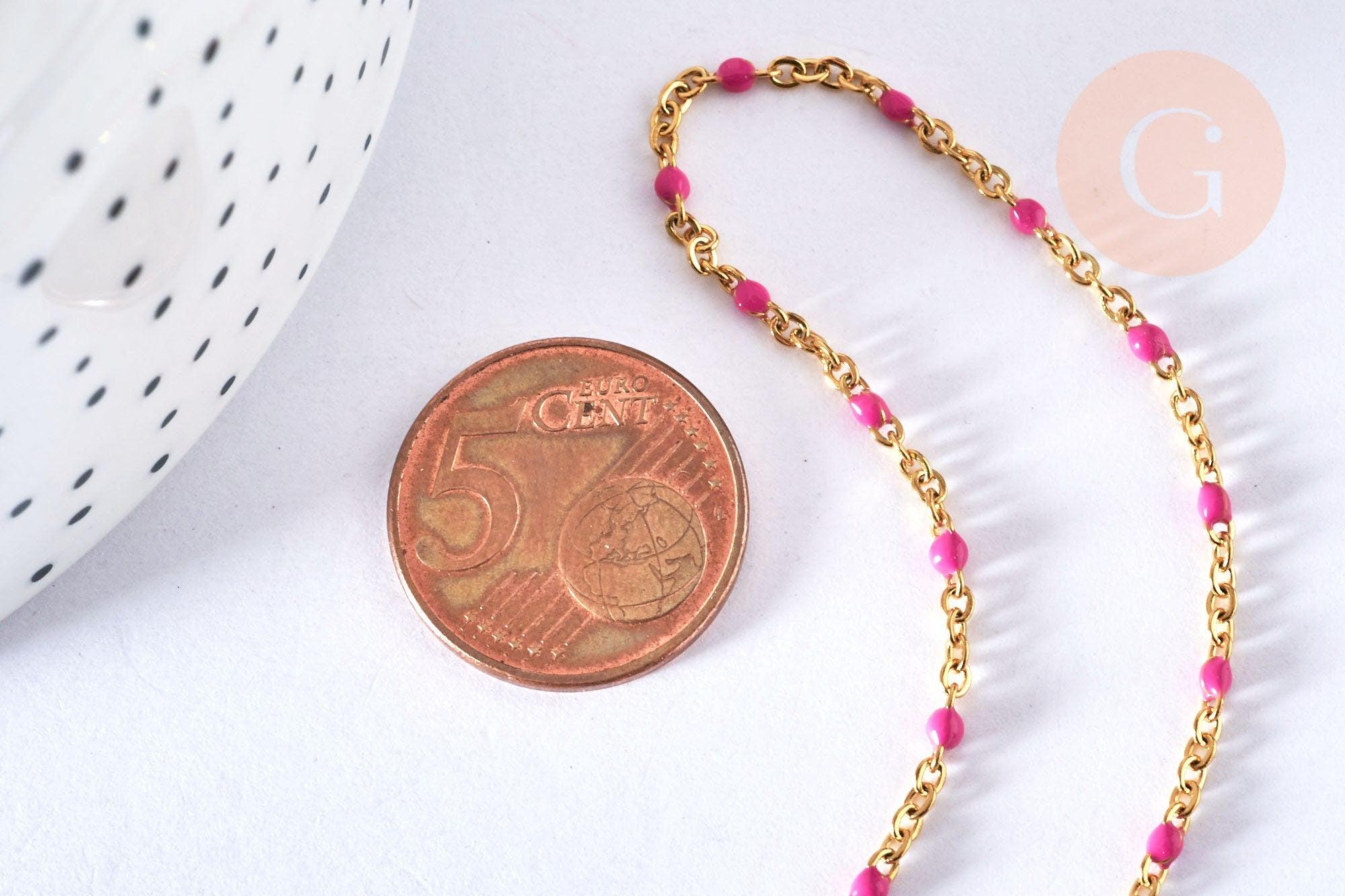 EP Bracelet ou collier acier doré 14k résine rose foncé, 1.5mm,20.5cm, x1 G4210