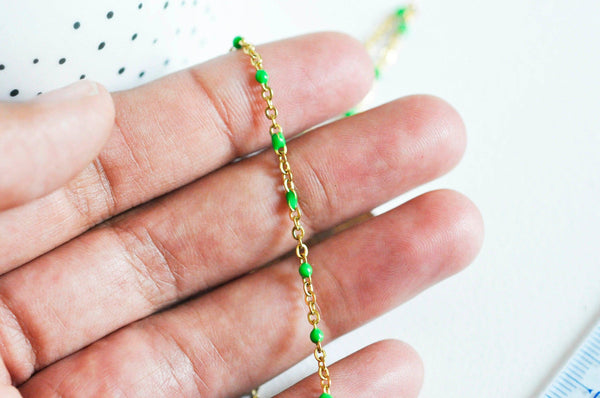 EP Bracelet ou collier acier doré 14k résine verte chaine doree, bracelet chaîne fine,création bijou,1.5mm,20.5cm, x1 G3600