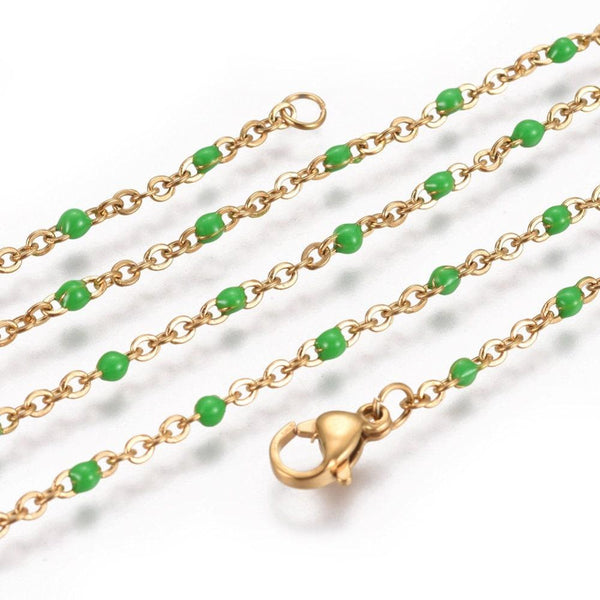 EP Bracelet ou collier acier doré 14k résine verte chaine doree, bracelet chaîne fine,création bijou,1.5mm,20.5cm, x1 G3600