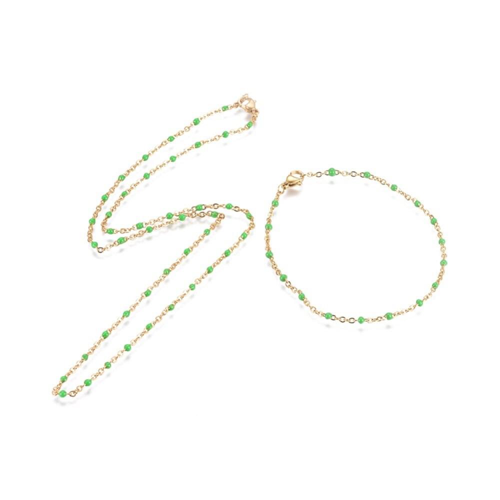 EP Bracelet ou collier acier doré 14k résine verte chaine doree, bracelet chaîne fine,création bijou,1.5mm,20.5cm, x1 G3600