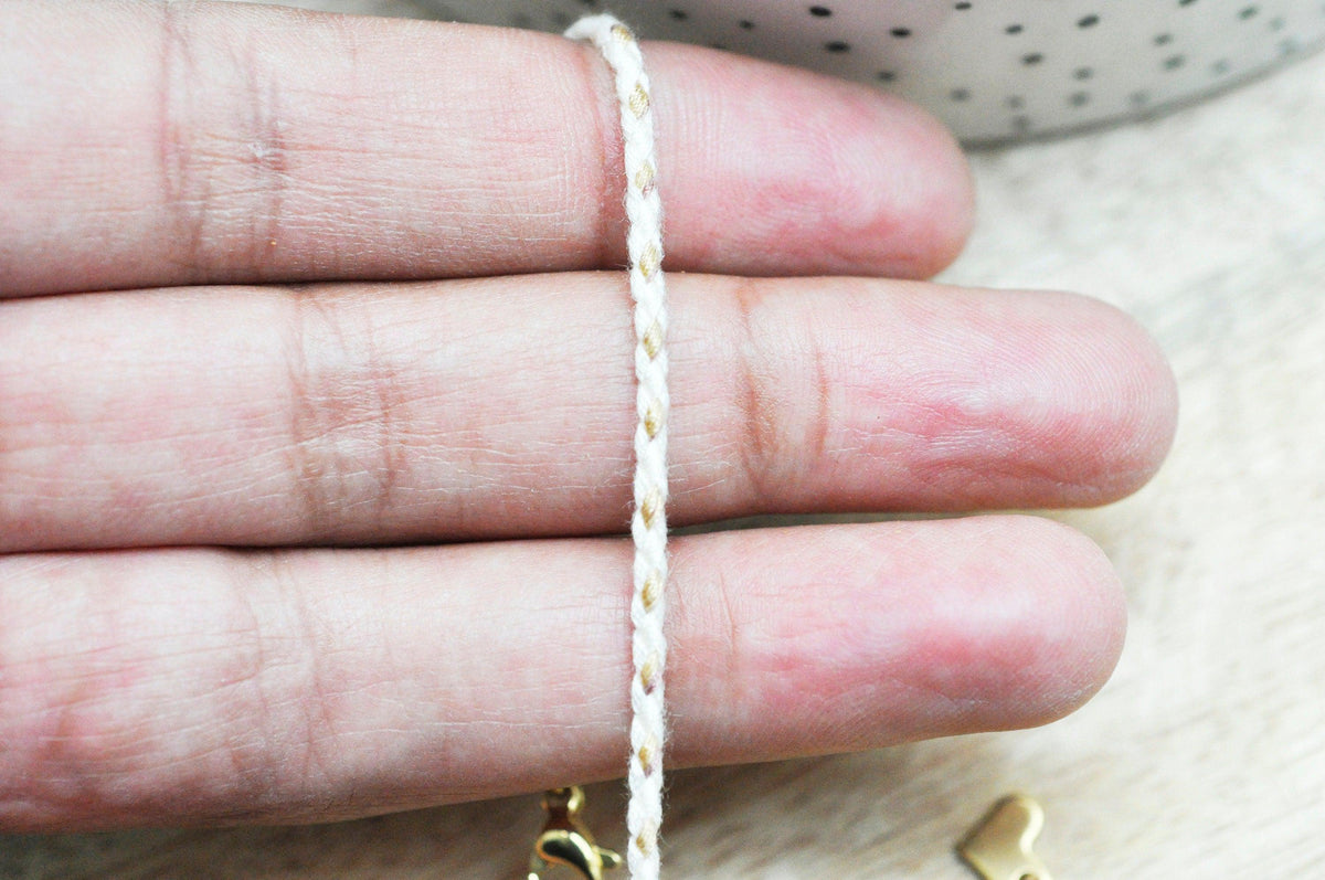 EP -Bracelet tressé coton blanc or acier doré 14k / 20.5cm, x1 G6744
