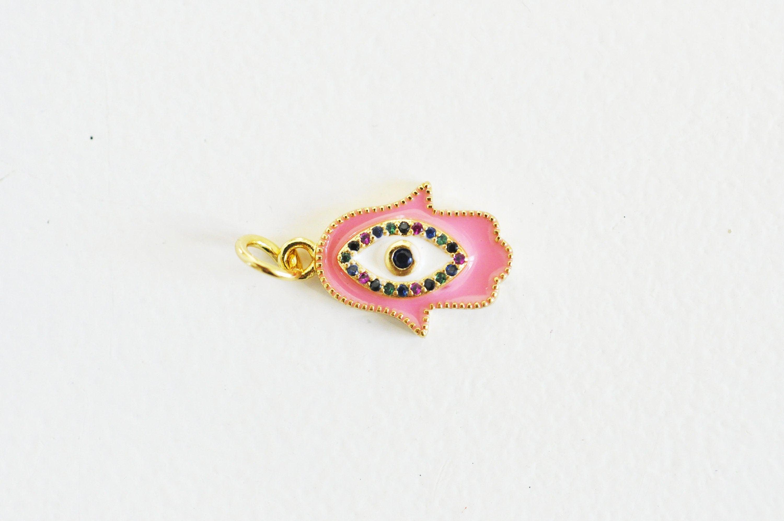 EP Breloque main fatma oeil laiton doré 18k cristal,sans nickel,20mm x1 G4804