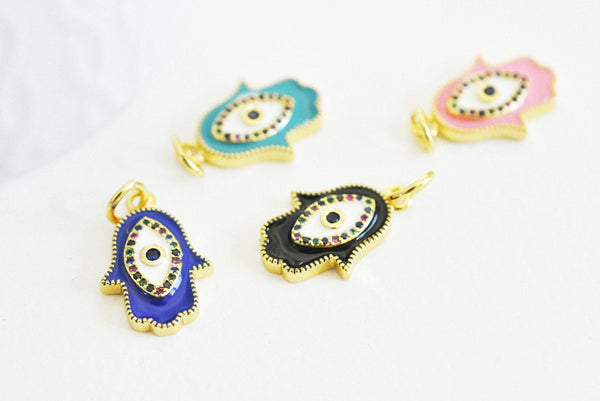 EP Breloque main fatma oeil laiton doré 18k cristal,sans nickel,20mm x1 G4804