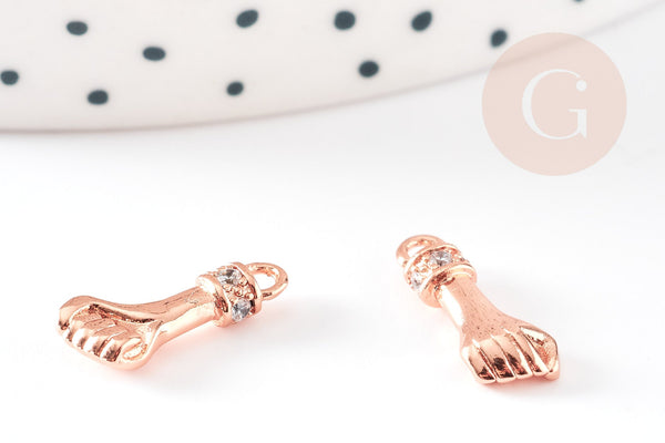 EP-Breloque main poing laiton or rose 18k cristal zircon, x1 G4470