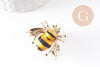 EP-Broche abeille émail noir et jaune zamac doré 29mm, x1 (G9923)