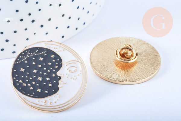 EP-Broche pins croissant de lune mystique émail noir doré émail 35mm, x1 (G6628)