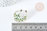 EP-Broche pins renard motif végétal doré émail blanc 26mm, x1 (G8497)